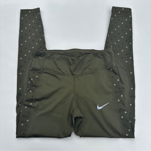 Nike Dri-FIT Polka Dot Olive Green Leggings - Picture 1 of 6